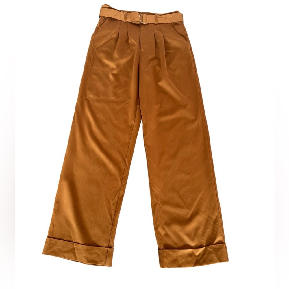 New Avec Les Filles High Rise Wide Leg Trousers With Belt ‎ Bronze Size 8